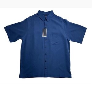 Roundtree & Yorke Mens XLT Midnight Blue Hangout Shirt Short Sleeve Button Up
